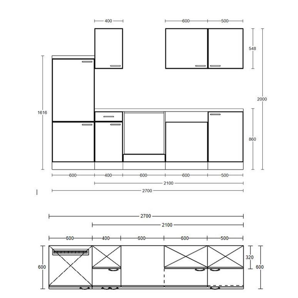 Kuchyňský blok NEO bez spotřebičů, šířka 270 cm