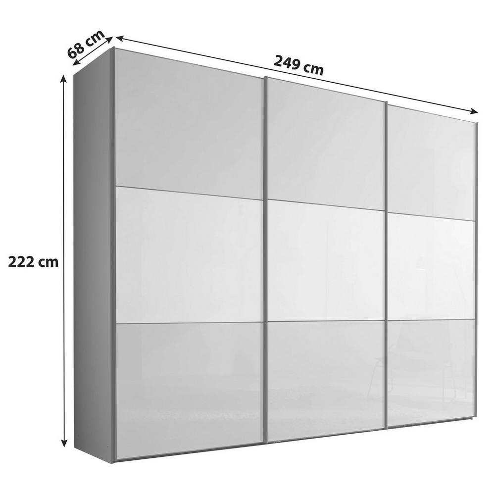 Skříň INCLUDO GLAS sklo bílé/šedé,š.cca 249cm