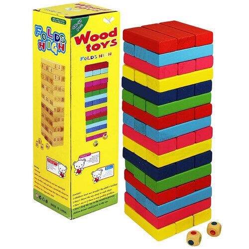 Wood Toys Dřevěná věž Jenga, barevná