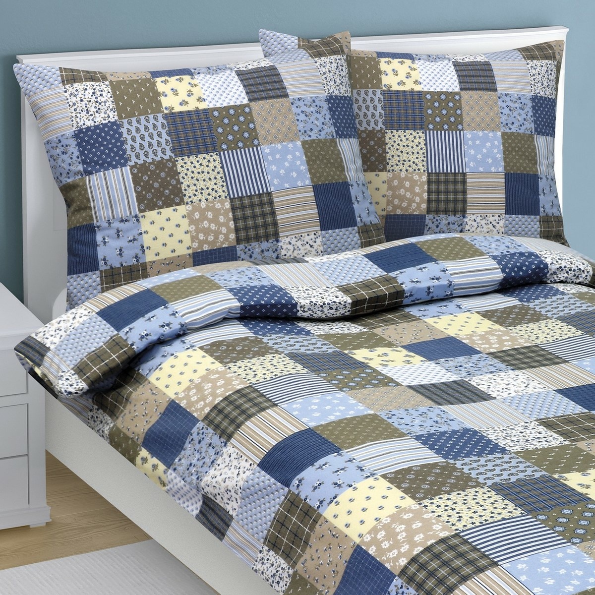 Bellatex Flanelové povlečení Patchwork modrá