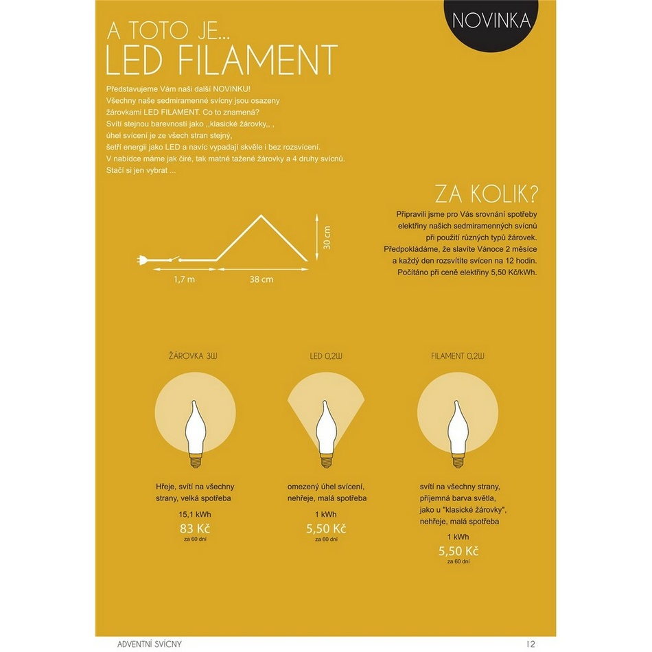 Adventní svícen s taženou žárovkou LED Filament, červená