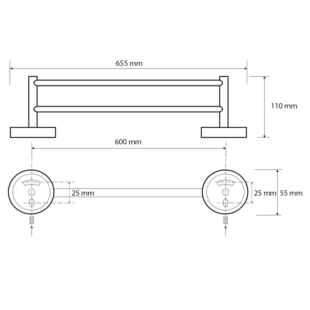 SAPHO XR423 X-Round E dvojitý držák na ručníky 65 cm, stříbrná