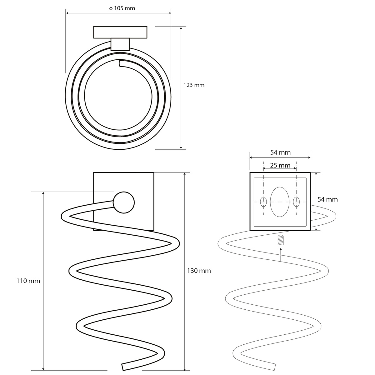 SAPHO XQ005 X-Square Držák fénu spirálový, stříbrná