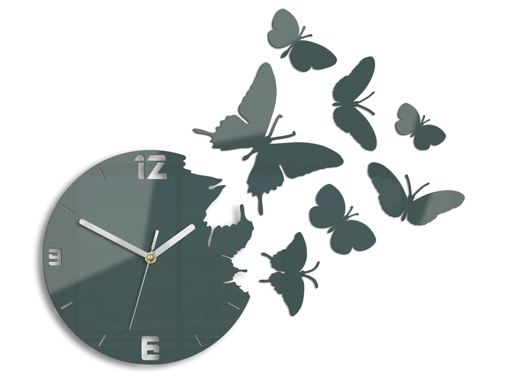 ModernClock 3D nalepovací hodiny Butterfly tmavě šedé