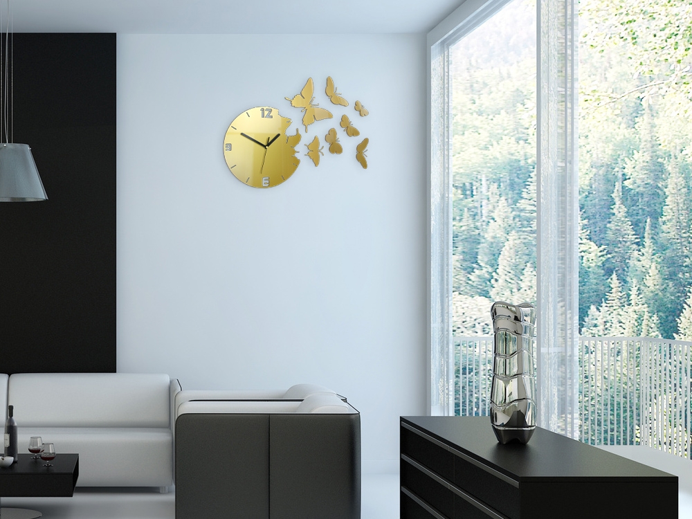 ModernClock 3D nalepovací hodiny Butterfly zlaté