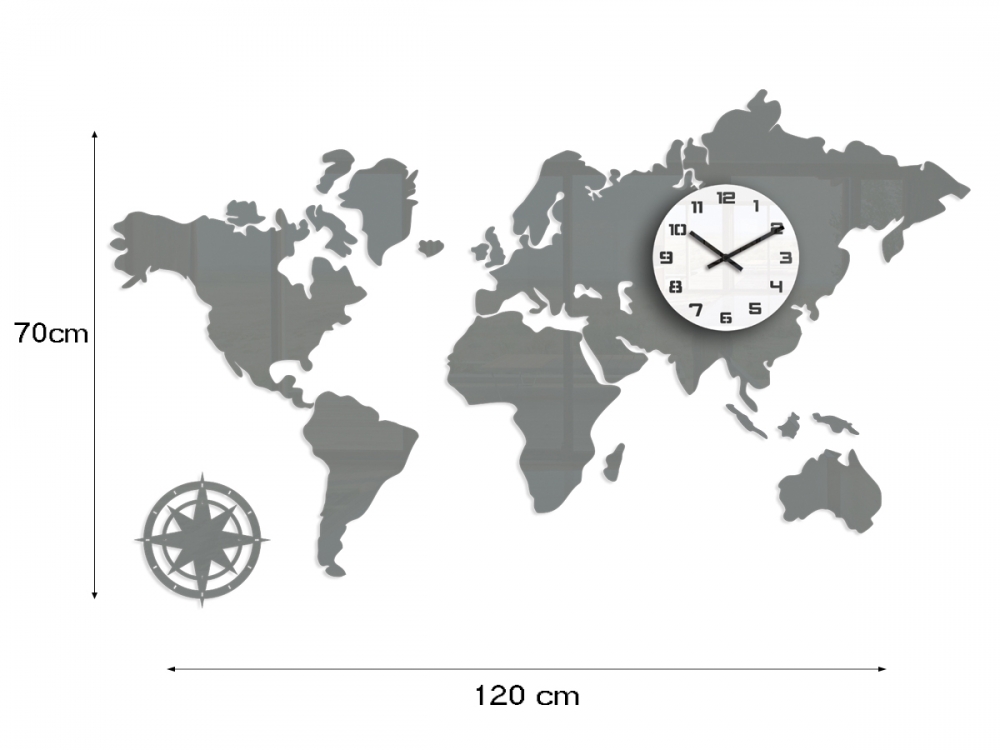 ModernClock 3D nalepovací hodiny Mapa světa šedé