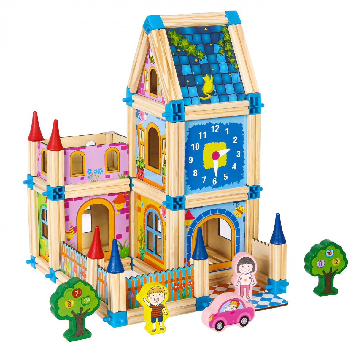 Dřevěné stavební kostičky 6v1 House Ecotoys hnědé