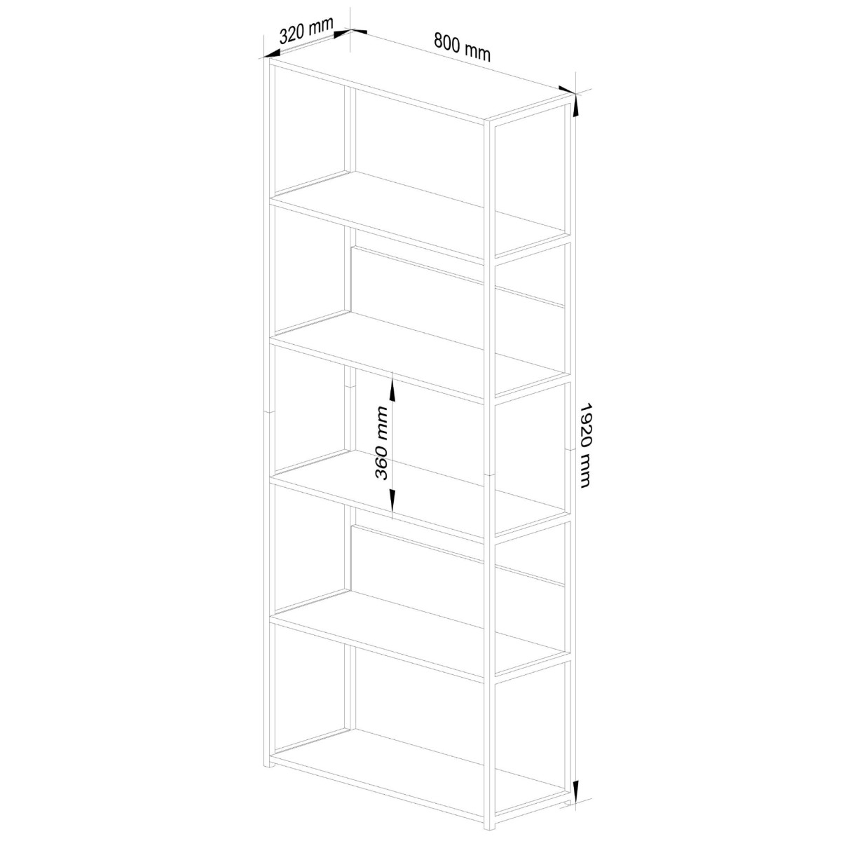 Ak furniture Knihovna Rita s kovovým rámem 80 cm - černá/dub sonoma - 6 polic