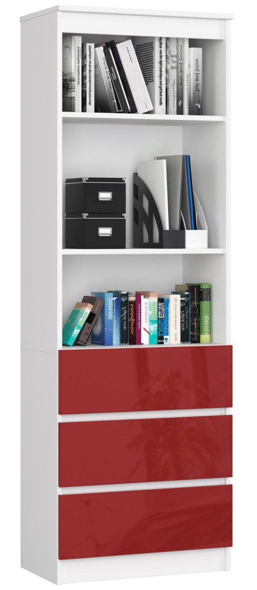 Ak furniture Knihovna Star 60 cm bílý mat/červený lesk