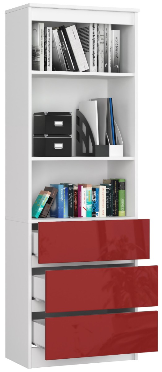 Ak furniture Knihovna Star 60 cm bílý mat/červený lesk