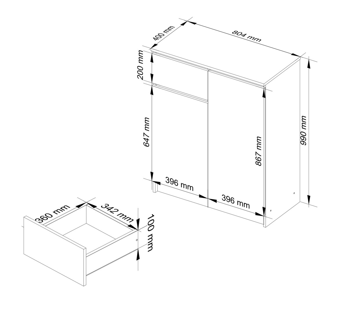 Ak furniture Komoda Kiara 80 cm 2 skříňky a 1 šuplík bílá/černá