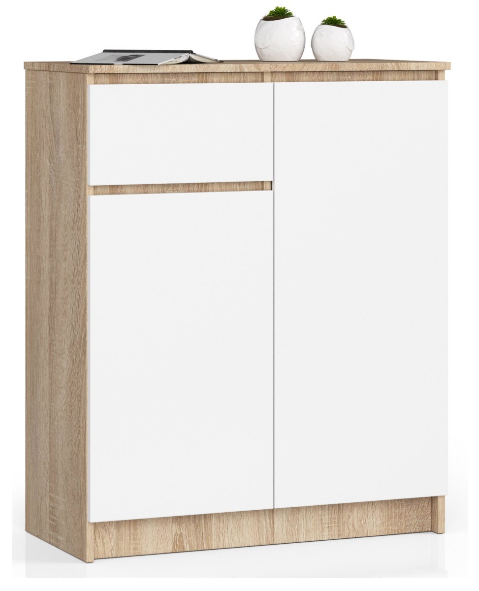 Ak furniture Komoda Kiara 80 cm 2 skříňky a 1 šuplík dub sonoma/bílá