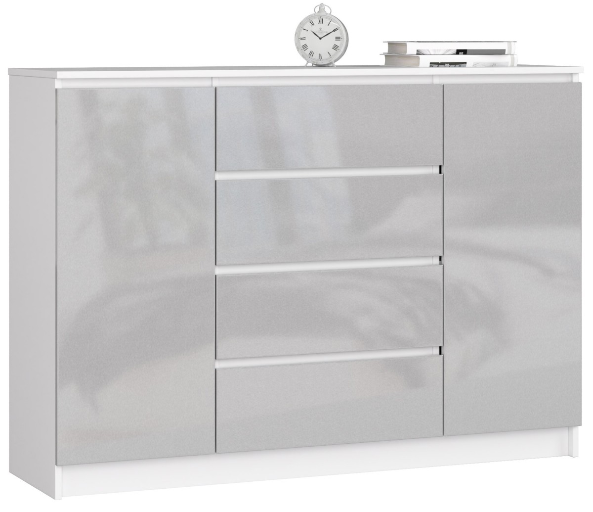 Ak furniture Komoda Kryštof 140 cm 2 skříňky a 4 šuplíky bílá/šedá