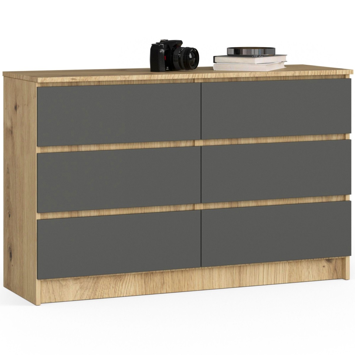 Ak furniture Komoda Kuba 120 cm 6 šuplíků dub artisan/grafitová