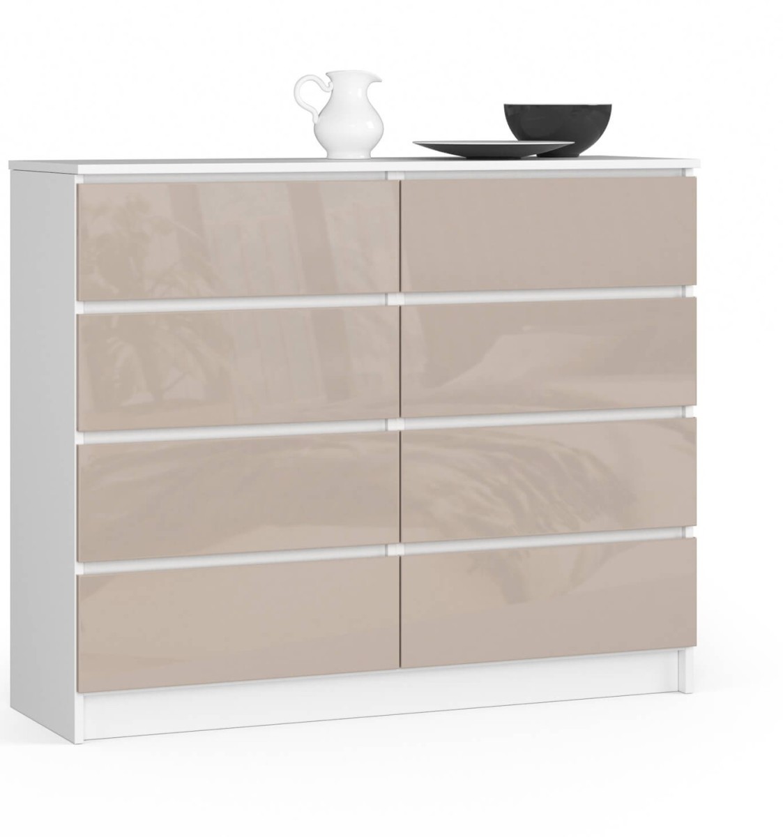 Ak furniture Komoda Kuba 120 cm 8 šuplíků bílá/cappuccino