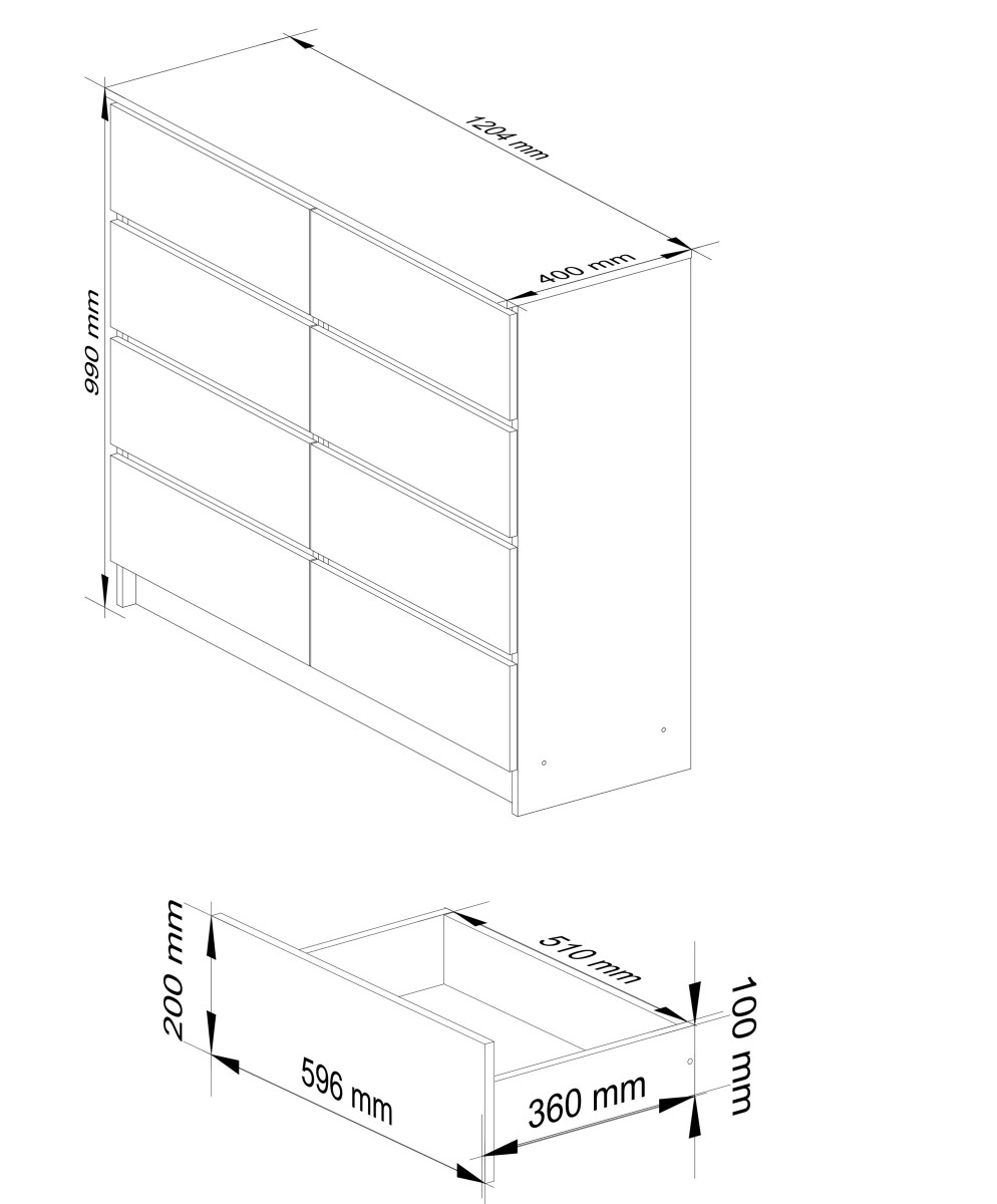 Ak furniture Komoda Kuba 120 cm 8 šuplíků bílá/černá