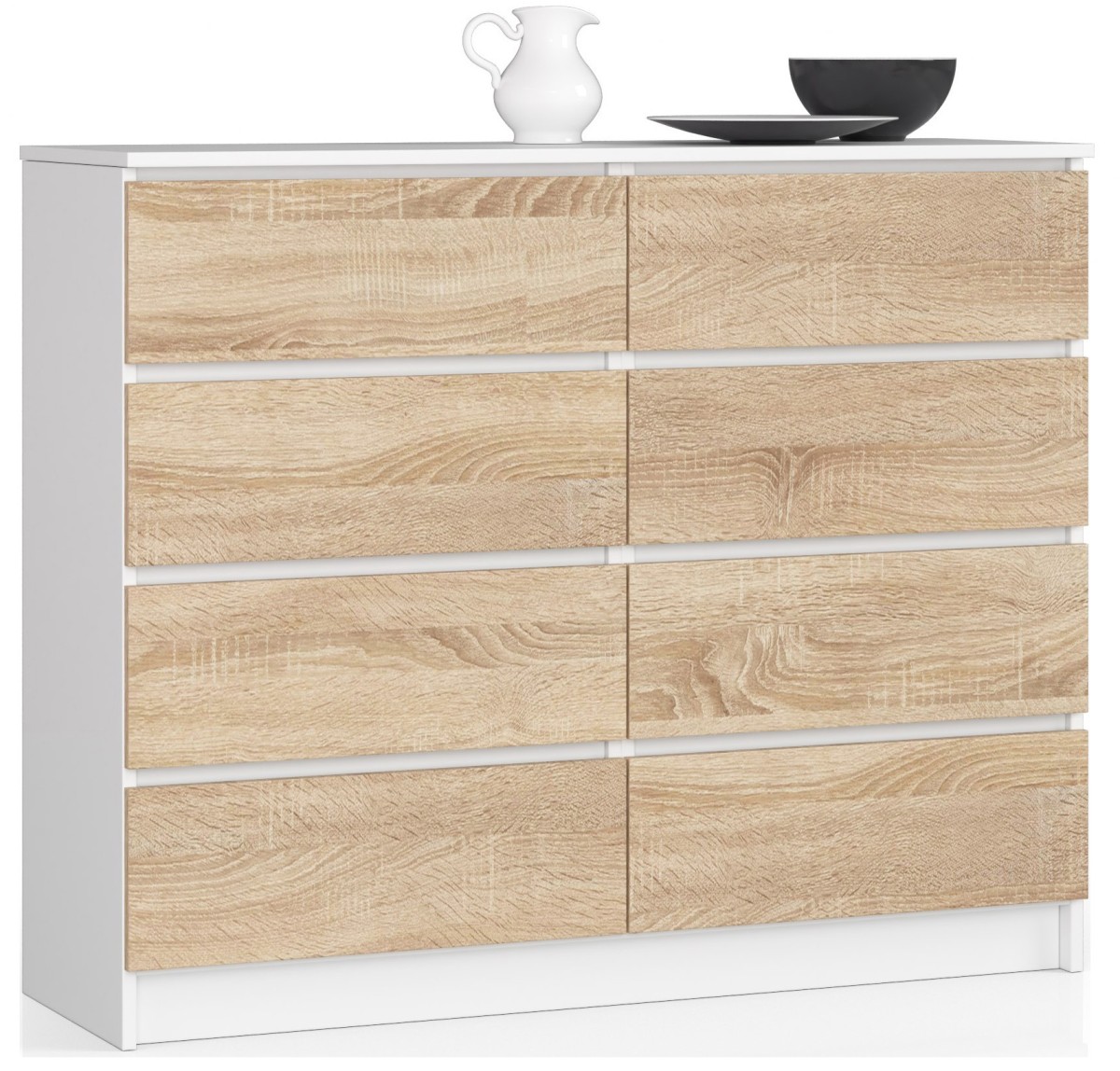 Ak furniture Komoda Kuba 120 cm 8 šuplíků bílá/sonoma