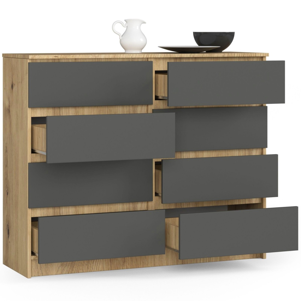 Ak furniture Komoda Kuba 120 cm 8 šuplíků dub artisan/grafitová