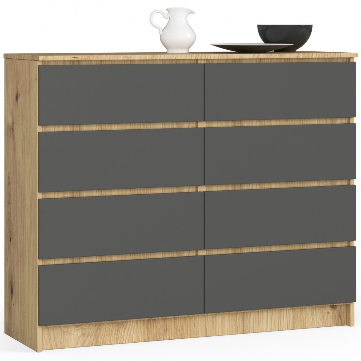 Ak furniture Komoda Kuba 120 cm 8 šuplíků dub artisan/grafitová