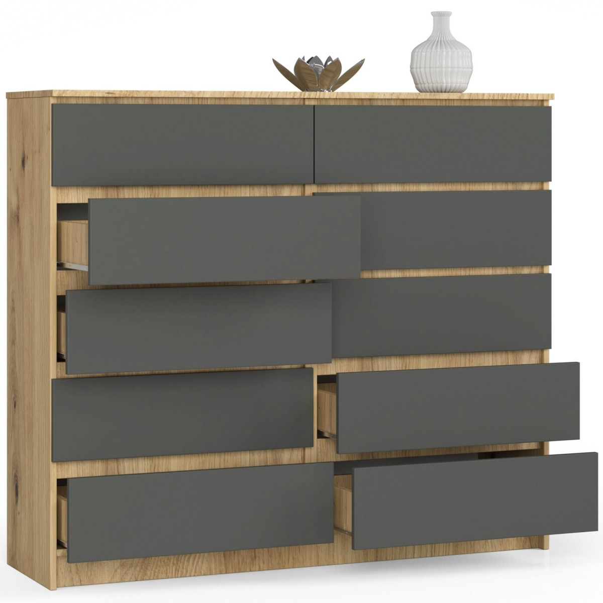 Ak furniture Komoda Kuba 140 cm 10 šuplíků dub artisan/grafitová