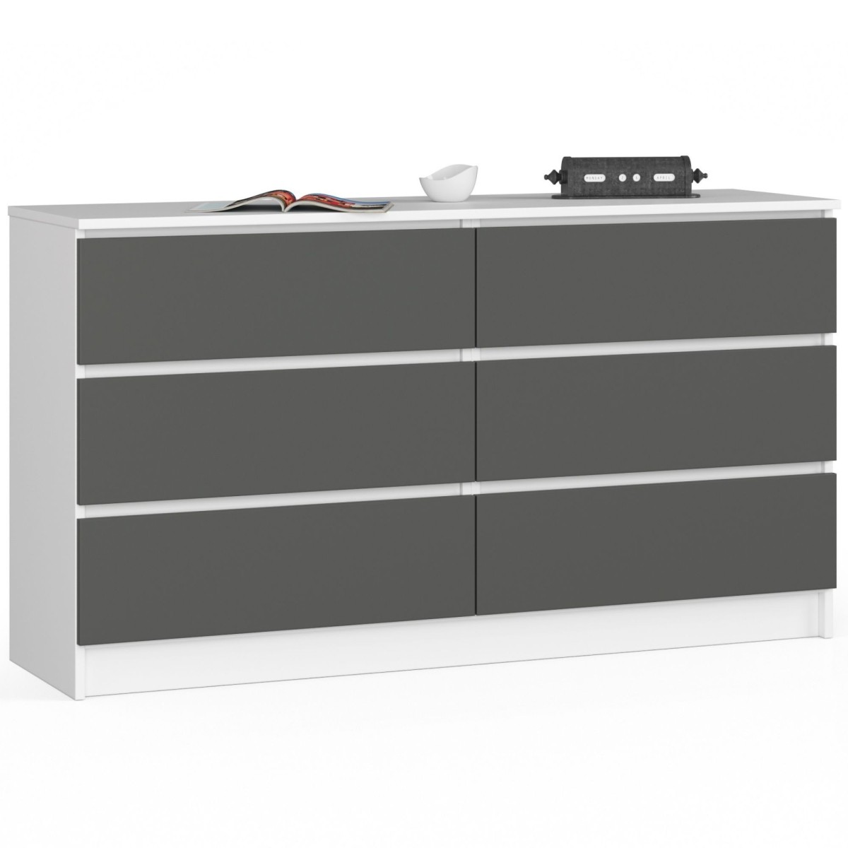 Ak furniture Komoda Kuba 140 cm 6 šuplíků bílá/grafitová