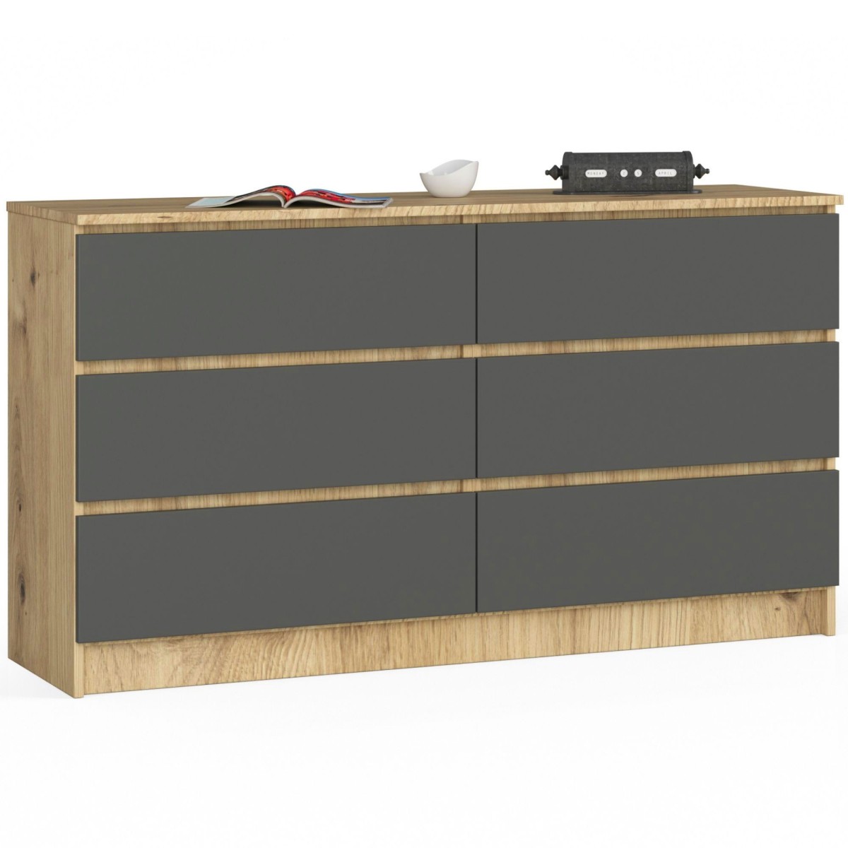 Ak furniture Komoda Kuba 140 cm 6 šuplíků dub artisan/grafitová