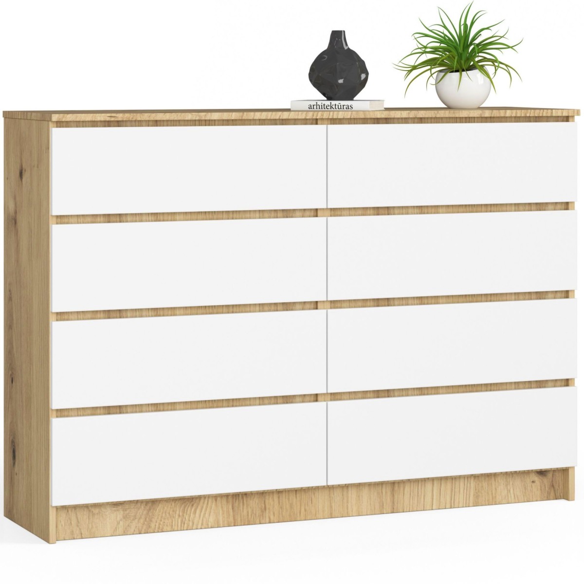 Ak furniture Komoda Kuba 140 cm 8 šuplíků dub artisan/bílá