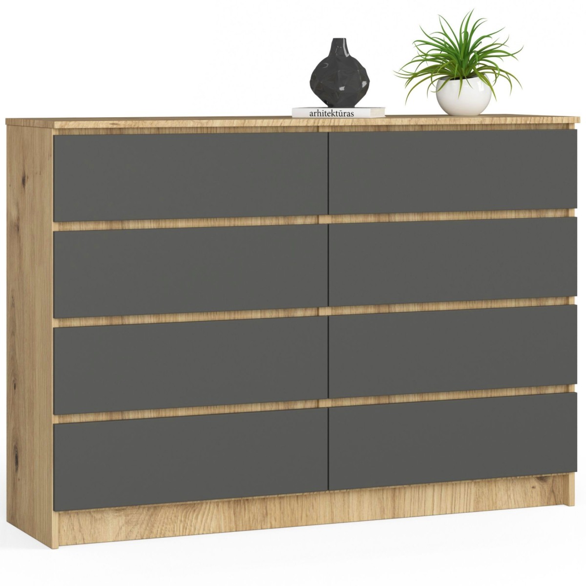 Ak furniture Komoda Kuba 140 cm 8 šuplíků dub artisan/grafitová