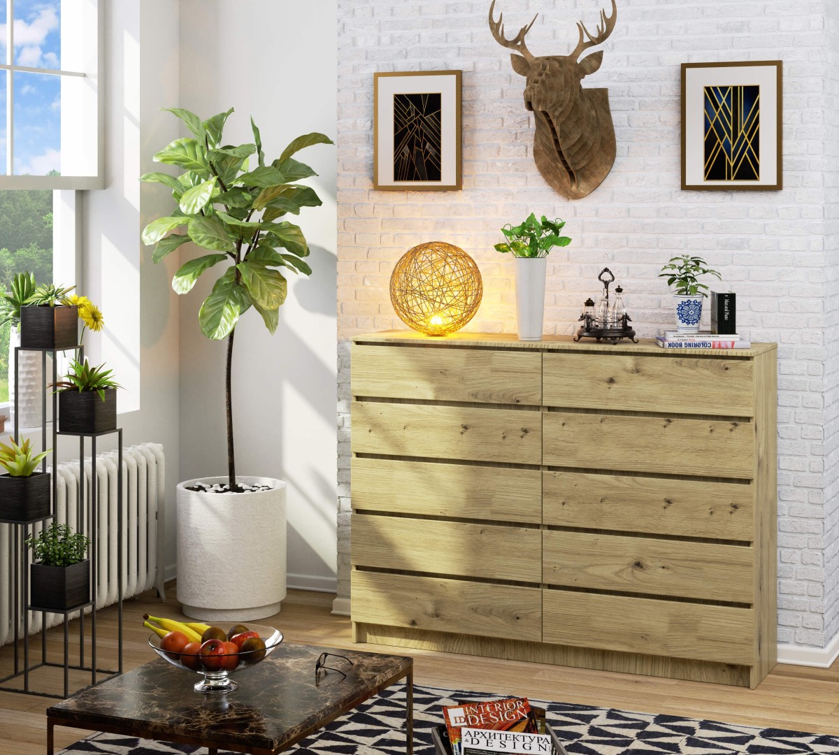 Ak furniture Komoda Kuba 160 cm 10 šuplíků dub artisan