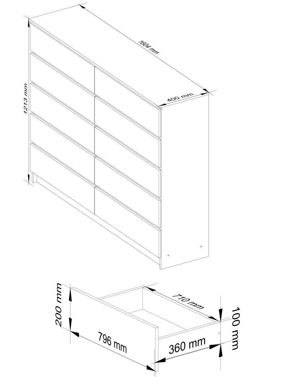 Ak furniture Komoda Kuba 160 cm 10 šuplíků dub artisan