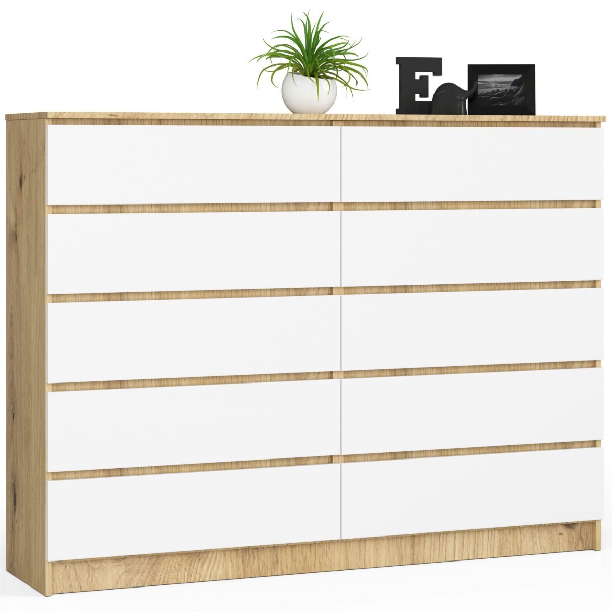 Ak furniture Komoda Kuba 160 cm 10 šuplíků dub artisan/bílá