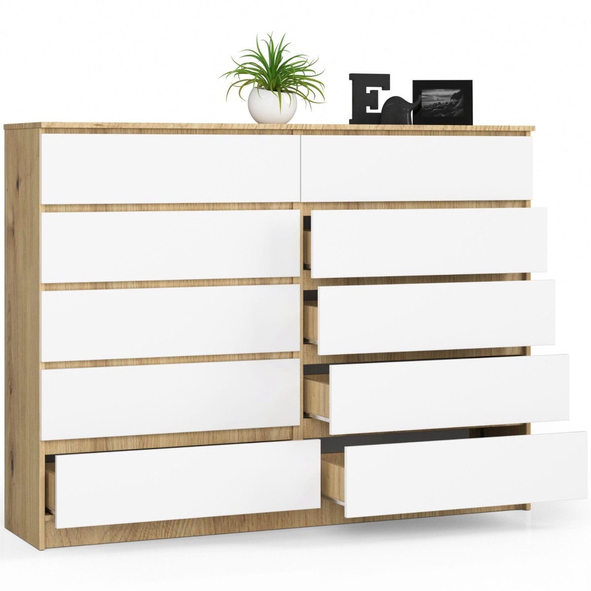 Ak furniture Komoda Kuba 160 cm 10 šuplíků dub artisan/bílá