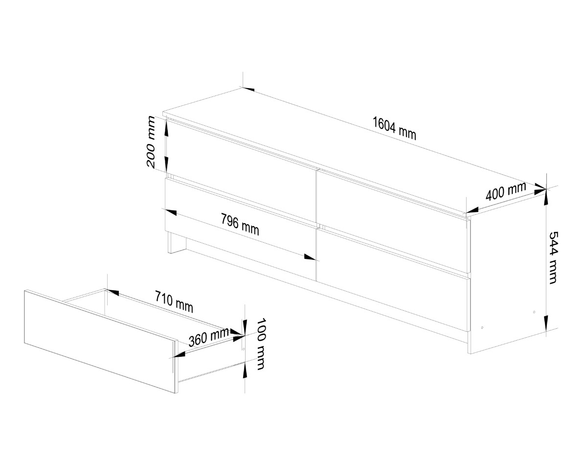 Ak furniture Komoda Kuba 160 cm 4 šuplíky dub artisan/bílá