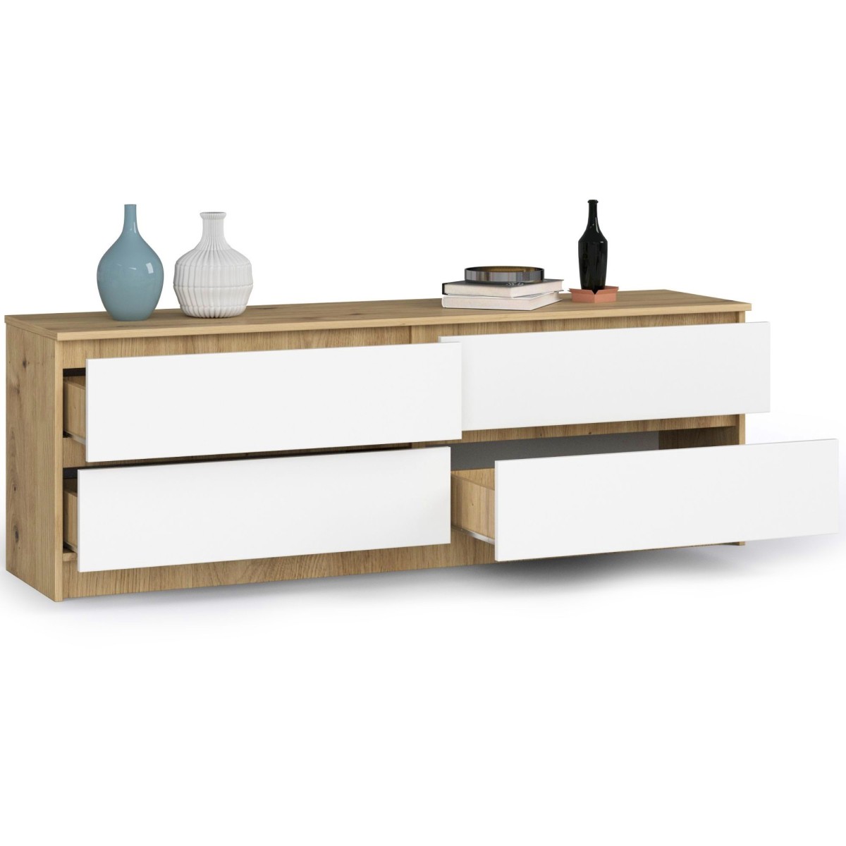 Ak furniture Komoda Kuba 160 cm 4 šuplíky dub artisan/bílá