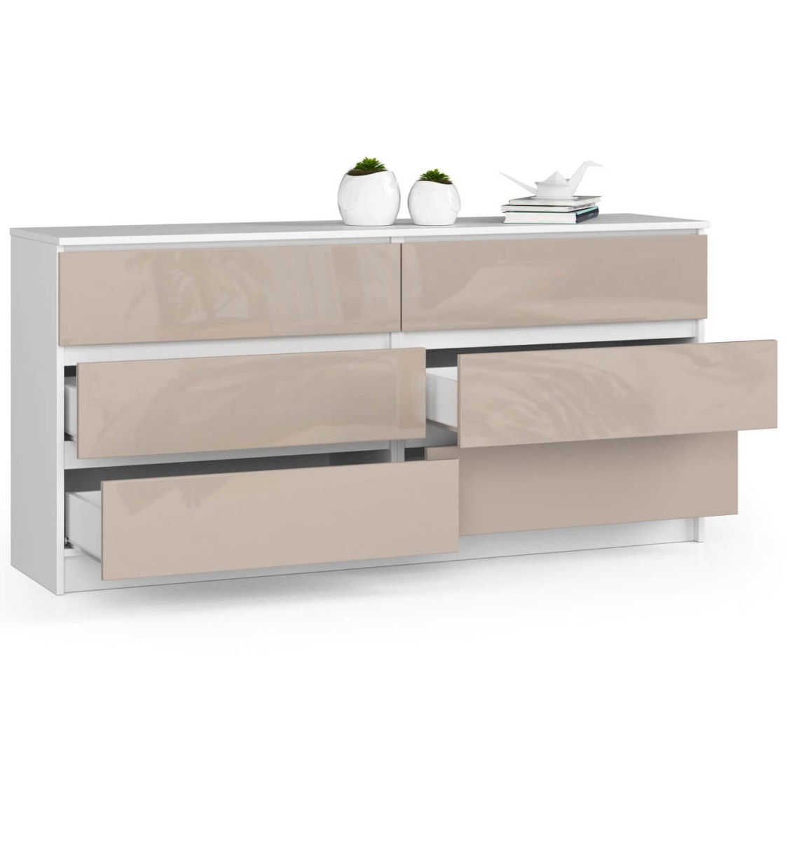 Ak furniture Komoda Kuba 160 cm 6 šuplíků bílá/cappuccino