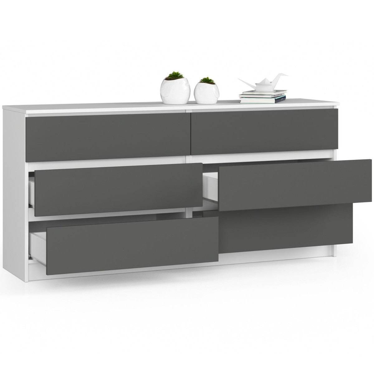 Ak furniture Komoda Kuba 160 cm 6 šuplíků bílá/grafitová