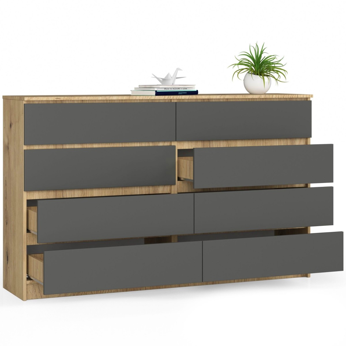 Ak furniture Komoda Kuba 160 cm 8 šuplíků dub artisan/grafitová