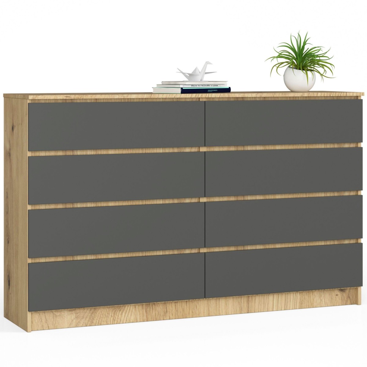 Ak furniture Komoda Kuba 160 cm 8 šuplíků dub artisan/grafitová