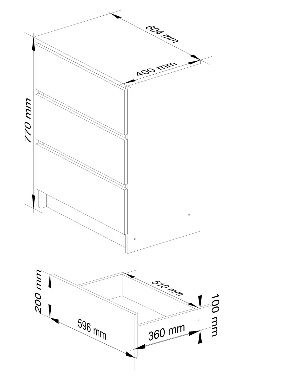 Ak furniture Komoda Kuba 60 cm - 3 šuplíky bílá/šedá