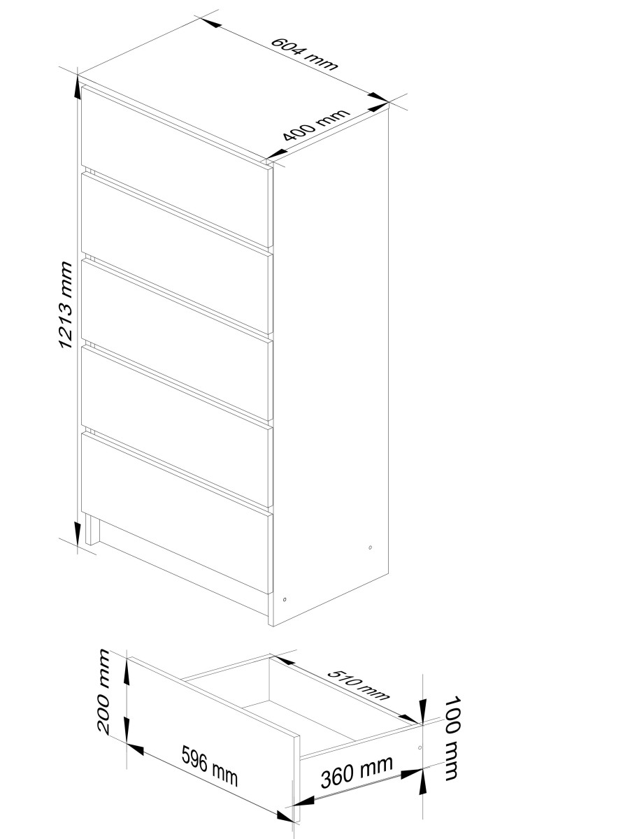 Ak furniture Komoda Kuba 60 cm - 5 šuplíků bílá