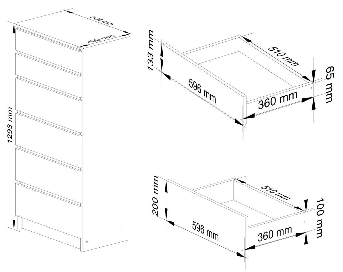 Ak furniture Komoda Kuba 60 cm - 6 šuplíků bílá lesk