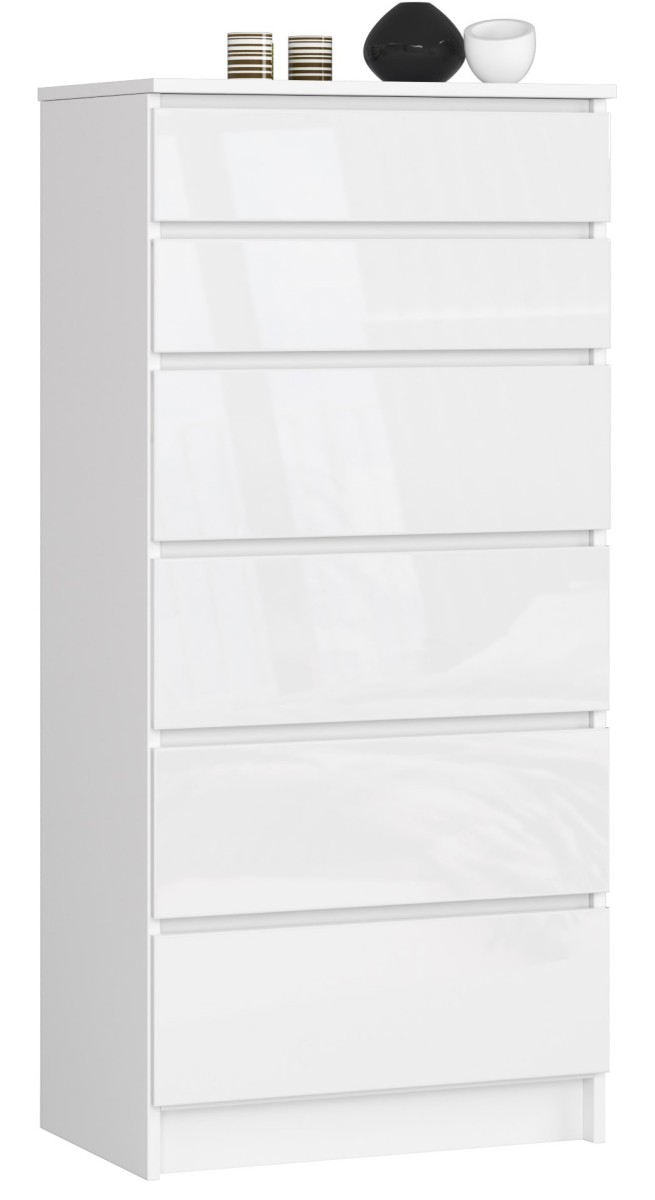 Ak furniture Komoda Kuba 60 cm - 6 šuplíků bílá lesk