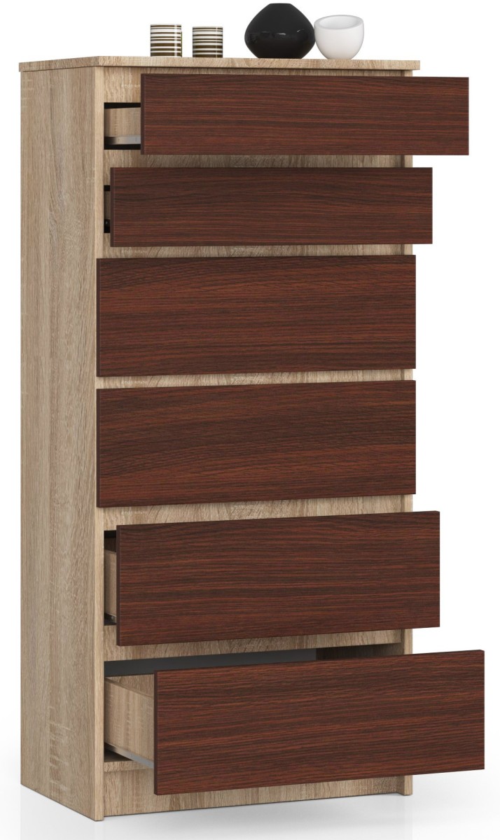 Ak furniture Komoda Kuba 60 cm - 6 šuplíků dub sonoma/wenge