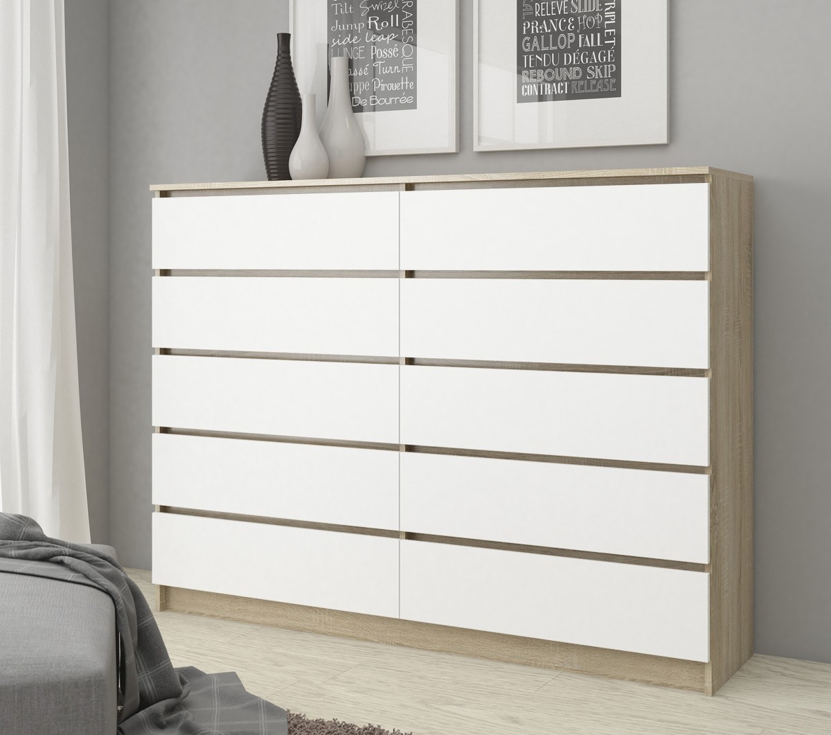 Ak furniture Komoda Rollo K 160,4 cm dub sonoma/bílá