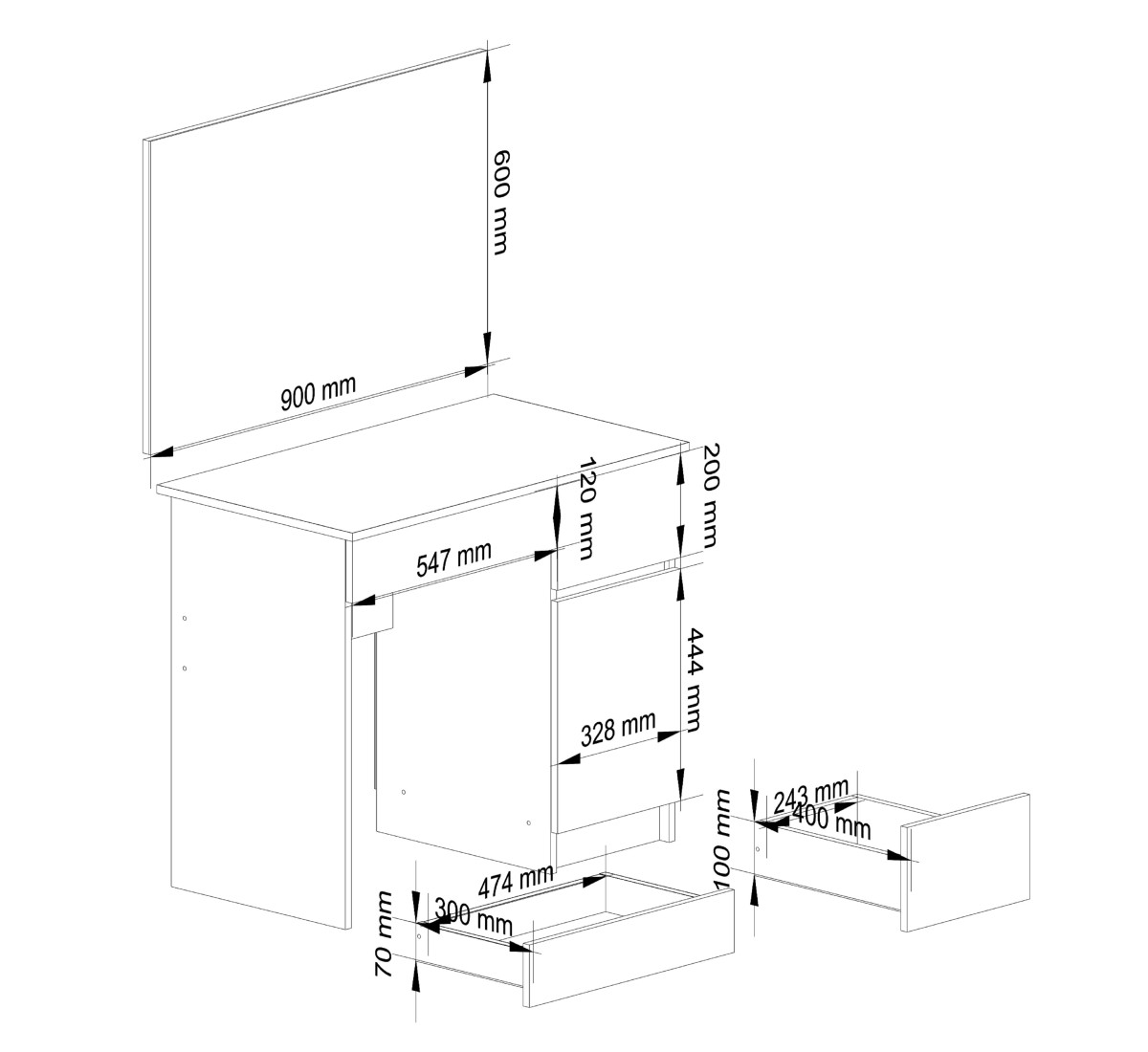 Ak furniture Kosmetický stolek se zrcadlem P-2 90x50 cm bílý pravý