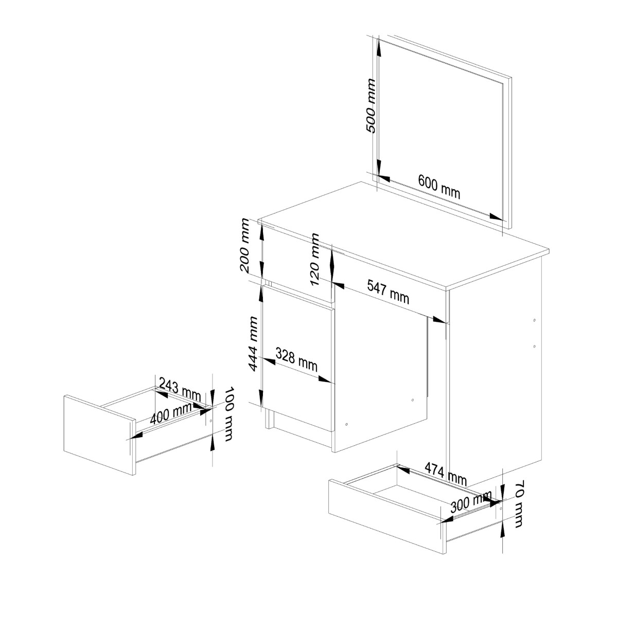 Ak furniture Kosmetický stolek se zrcadlem P-2/SL dub craft  levý