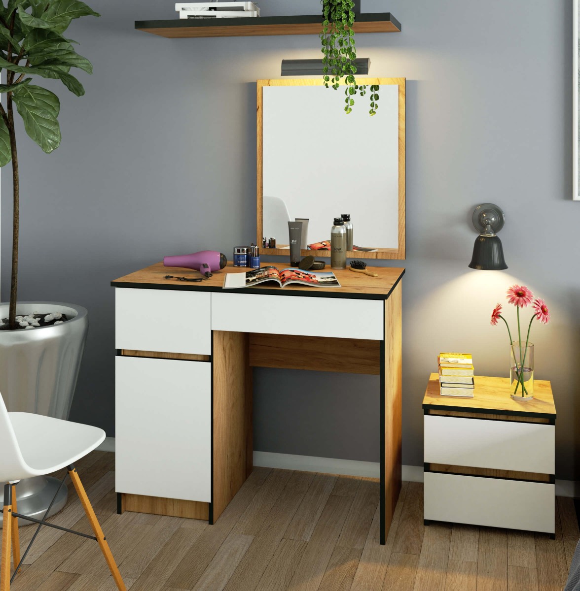 Ak furniture Kosmetický stolek se zrcadlem P-2/SL dub craft / bílý levý