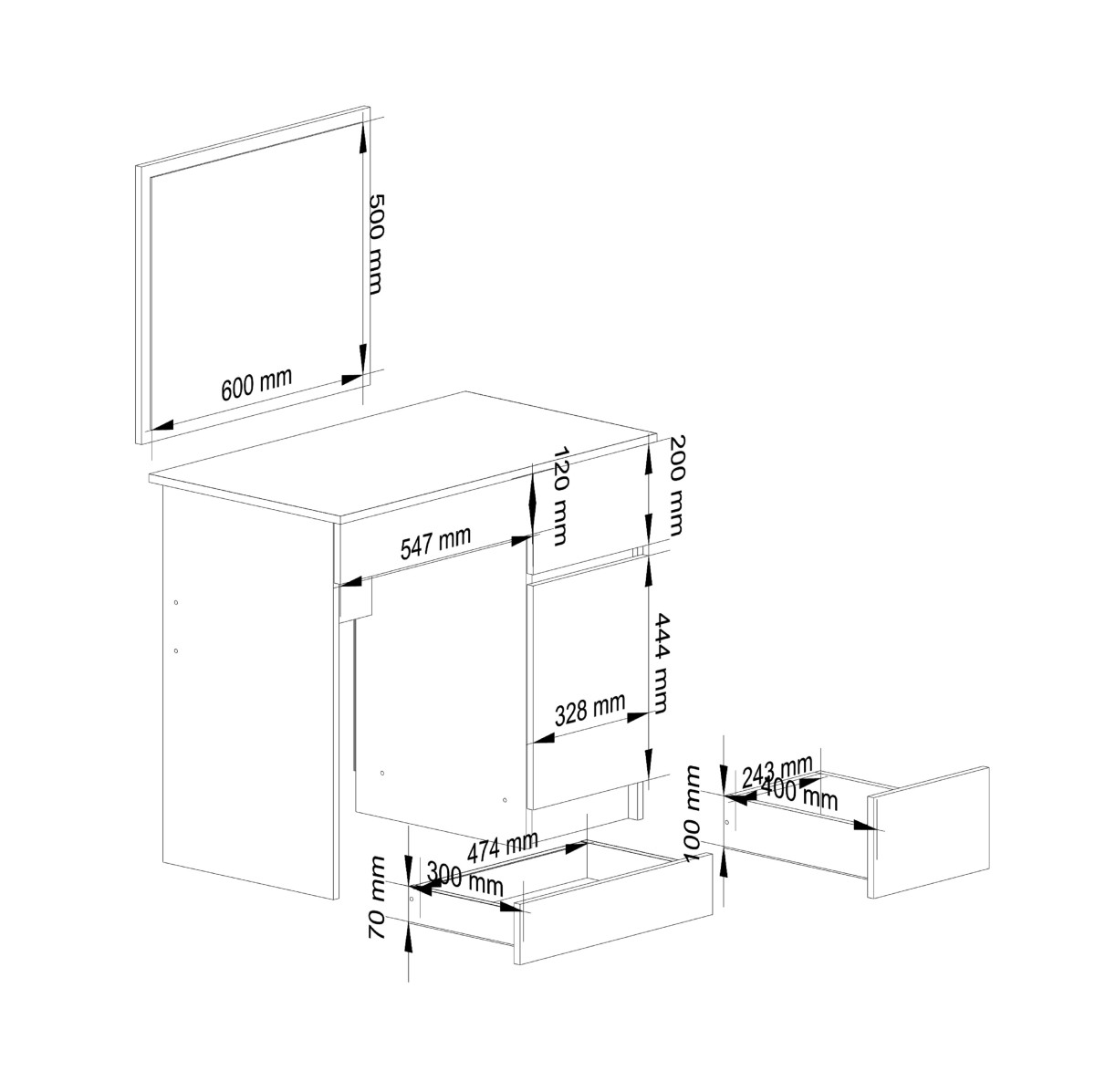 Ak furniture Kosmetický stolek se zrcadlem P-2/SL dub craft / bílý pravý