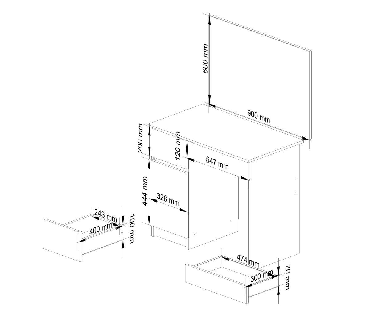 Ak furniture Kosmetický stolek se zrcadlem P-2/SL I dub artisan/bílý  levý