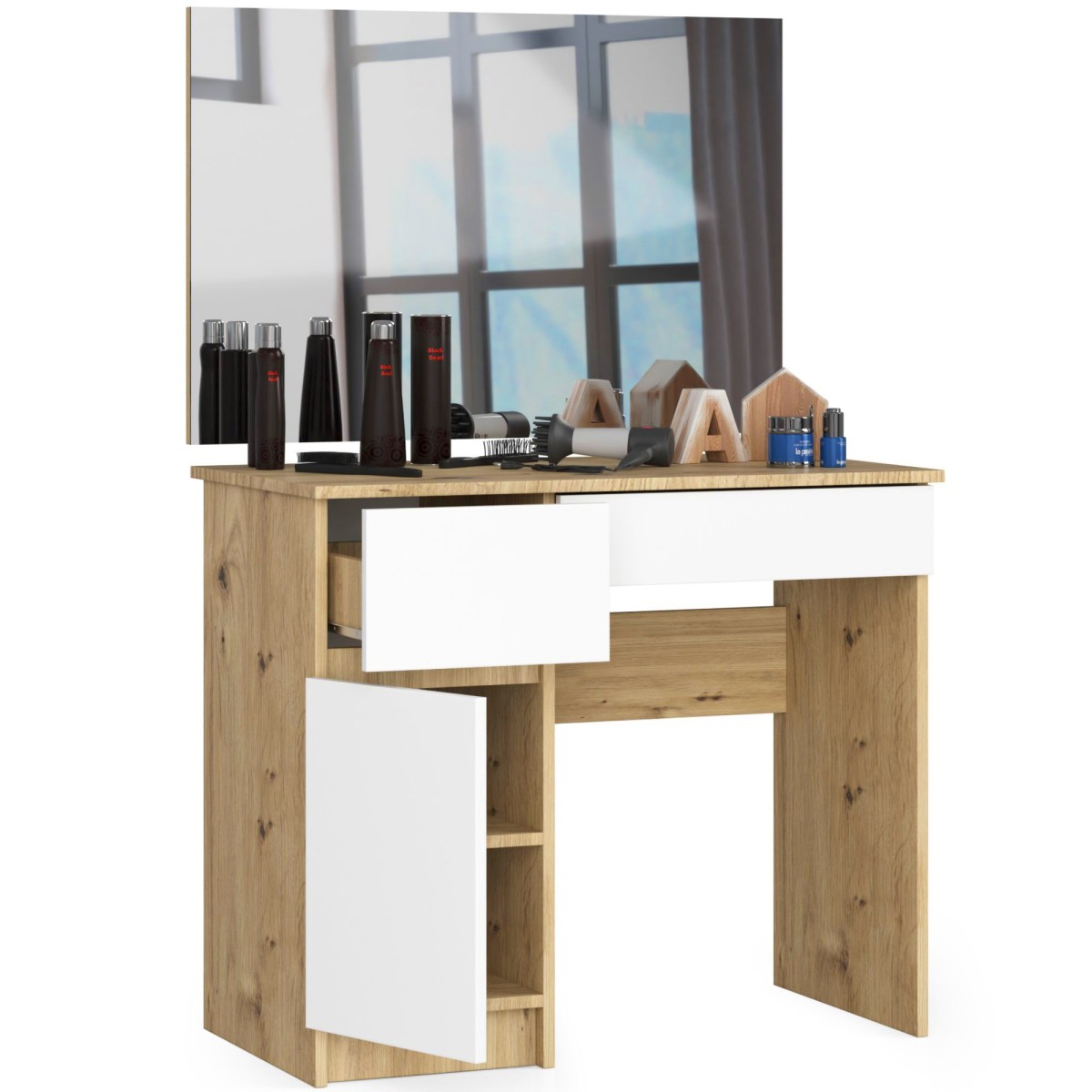 Ak furniture Kosmetický stolek se zrcadlem P-2/SL I dub artisan/bílý  levý